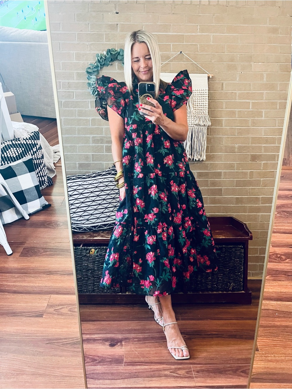 Black Floral Maxi Dress with Pink Garden Print